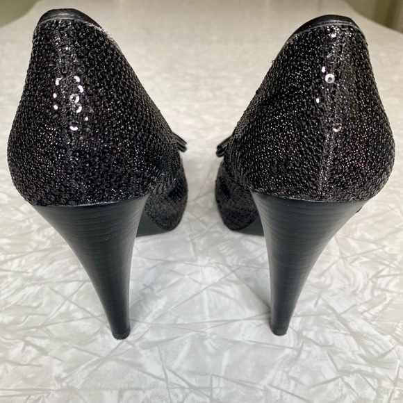 Aldo Platform Peep-Toe Sequin Bow Heels 8-8.5 - Picture 3 of 7